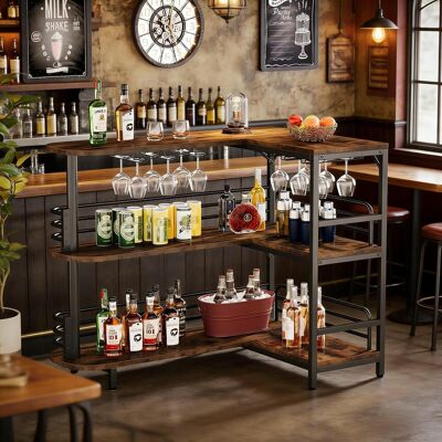 VIVACASA Meuble Bar À Vin Familial Table Bar Spiritueux 3 Niveaux Bar L Design Moderne - Publicité VIVACASA Meuble Bar À Vin Familial Table Bar Spiritueux 3 Niveaux Bar L Design Moderne - Publicité