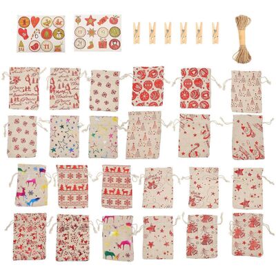 FATRD Lot De 24 Sachets Cadeaux À Cordon Pour Bonbons Et Compte À Rebours, Parfaits Pour Ranger Les Biscuits De Noël-13x18cm - Publicité FATRD Lot De 24 Sachets Cadeaux À Cordon Pour Bonbons Et Compte À Rebours, Parfaits Pour Ranger Les Biscuits De Noël-13x18cm - Publicité