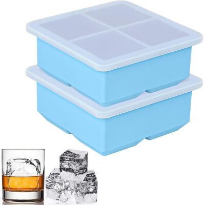 BLEOSAN Lot De 2 Moules À Glaçons Extra Larges Avec Couvercle En Silicone Pour Congélateur, 5,1 Cm Pour Whisky, Bourbon, Cocktails, Café, Soupe, Glaçons Bleu - Publicité BLEOSAN Lot De 2 Moules À Glaçons Extra Larges Avec Couvercle En Silicone Pour Congélateur, 5,1 Cm Pour Whisky, Bourbon, Cocktails, Café, Soupe, Glaçons Bleu - Publicité