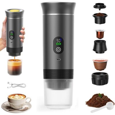 OEM Cafetière Portable 3 En 1, Rechargeable, Idéale Pour Les Voyages, Les Capsules Et Le Café Moulu. Compatible Avec Le Camping, Les Voyages, Le Bureau, La Voiture Et La Maison. Couleur : Gris. Publicité OEM Cafetière Portable 3 En 1, Rechargeable, Idéale Pour Les Voyages, Les Capsules Et Le Café Moulu. Compatible Avec Le Camping, Les Voyages, Le Bureau, La Voiture Et La Maison. Couleur : Gris. Publicité