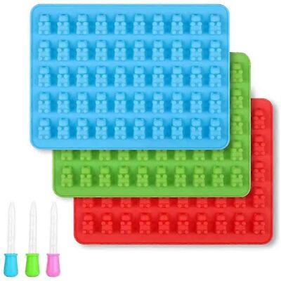 FATRD Moules À Bonbons En Silicone Avec Pipettes Pour Oursons En Gélatine, Gelée, Chocolat, Bonbons D'Halloween Et De Noël (bleu, Rouge, Vert) - Publicité FATRD Moules À Bonbons En Silicone Avec Pipettes Pour Oursons En Gélatine, Gelée, Chocolat, Bonbons D'Halloween Et De Noël (bleu, Rouge, Vert) - Publicité