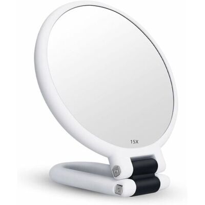 SCORPIO Miroir Grossissant X15 - Double Face - Miroir Pliable Avec Poignée - Miroir De Maquillage À Main - Miroir À Palette De Coiffeurs - Miroir Pliant Utilisé Pour Divers Détails De Maquillage - Blanc - Publicité SCORPIO Miroir Grossissant X15 - Double Face - Miroir Pliable Avec Poignée - Miroir De Maquillage À Main - Miroir À Palette De Coiffeurs - Miroir Pliant Utilisé Pour Divers Détails De Maquillage - Blanc - Publicité