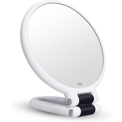 OEM Miroir Grossissant X15 Double Face Miroir Pliable Avec Poignée, Miroir De Maquillage À Main Miroir À Palette De Coiffeurs Miroir Pliant Utilisé Pour Divers Détails De Maquillage (blanc) - Publicité OEM Miroir Grossissant X15 Double Face Miroir Pliable Avec Poignée, Miroir De Maquillage À Main Miroir À Palette De Coiffeurs Miroir Pliant Utilisé Pour Divers Détails De Maquillage (blanc) - Publicité