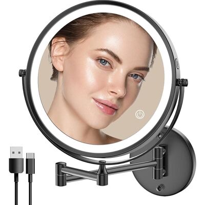 OEM Miroir De Maquillage Mural Rechargeable – Double Face Avec Grossissement 1x/5x/10x, 3 Températures De Couleur Réglablestftf Noir - Publicité OEM Miroir De Maquillage Mural Rechargeable – Double Face Avec Grossissement 1x/5x/10x, 3 Températures De Couleur Réglablestftf Noir - Publicité