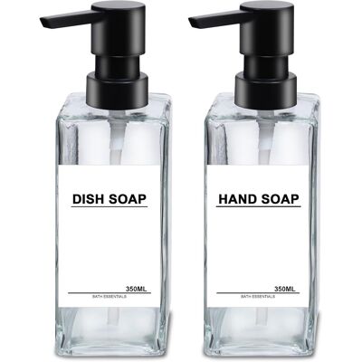 GRASSLIN Distributeur De Savon En Verre Transparent 350ml Pack De 2 Distributeur Shampoing Et Gel Douche À Remplir Distributeur Savon Et Liquide Vaisselle Avec Tête De Pompe En Plastique Pour Lotion Douche'par - Publicité GRASSLIN Distributeur De Savon En Verre Transparent 350ml Pack De 2 Distributeur Shampoing Et Gel Douche À Remplir Distributeur Savon Et Liquide Vaisselle Avec Tête De Pompe En Plastique Pour Lotion Douche'par - Publicité