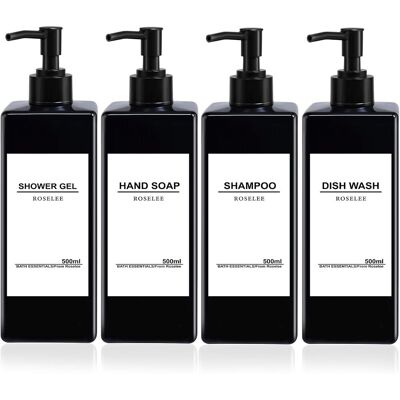 GRASSLIN Distributeur De Savon Salle De Bain Noir 500ml 4pièces Distributeur De Savon Liquide En Plastique Distributeur De Gel Douche Rechargeable Pour Lotion Shampooing Douche, Avec Entonnoir, Étiquette'paren - Publicité GRASSLIN Distributeur De Savon Salle De Bain Noir 500ml 4pièces Distributeur De Savon Liquide En Plastique Distributeur De Gel Douche Rechargeable Pour Lotion Shampooing Douche, Avec Entonnoir, Étiquette'paren - Publicité