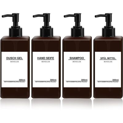 GRASSLIN Distributeur De Savon Liquide Brun 300ml 4pièces Distributeur De Savon Salle De Bain En Plastique Distributeur De Gel Douche Rechargeable Pour Lotion Shampooing Douche, Avec Entonnoir, Étiquette'brun - Publicité GRASSLIN Distributeur De Savon Liquide Brun 300ml 4pièces Distributeur De Savon Salle De Bain En Plastique Distributeur De Gel Douche Rechargeable Pour Lotion Shampooing Douche, Avec Entonnoir, Étiquette'brun - Publicité