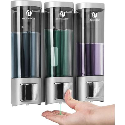 GRASSLIN Distributeur De Shampooing De Douche, Distributeur De Savon 3x200 Ml, Chambre Sans Perçage, Pompe De Douche, Distributeur De Savon, Boîte À Shampooing, Distributeur De Gel Douche, Hôtel, Argent'triple - Publicité GRASSLIN Distributeur De Shampooing De Douche, Distributeur De Savon 3x200 Ml, Chambre Sans Perçage, Pompe De Douche, Distributeur De Savon, Boîte À Shampooing, Distributeur De Gel Douche, Hôtel, Argent'triple - Publicité
