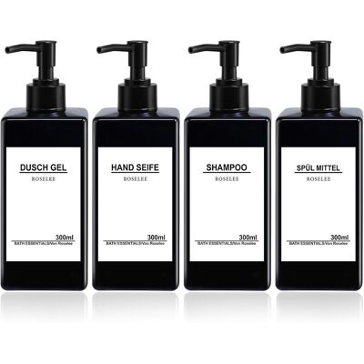 GRASSLIN Distributeur De Savon Liquide Noir 300ml 4pièces Distributeur De Savon Salle De Bain En Plastique Distributeur De Gel Douche Rechargeable Pour Lotion Shampooing Douche, Avec Entonnoir, Étiquette'noir - Publicité GRASSLIN Distributeur De Savon Liquide Noir 300ml 4pièces Distributeur De Savon Salle De Bain En Plastique Distributeur De Gel Douche Rechargeable Pour Lotion Shampooing Douche, Avec Entonnoir, Étiquette'noir - Publicité