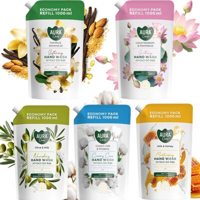 OEM Lot De 5 Recharges De Savon Pour Les Mains Aura Care De 1000 Ml (mix) - Publicité OEM Lot De 5 Recharges De Savon Pour Les Mains Aura Care De 1000 Ml (mix) - Publicité
