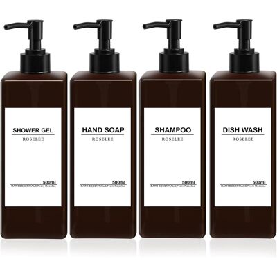 GRASSLIN Distributeur De Savon Salle De Bain Brun 500ml 4pièces Distributeur De Savon Liquide En Plastique Distributeur De Gel Douche Rechargeable Pour Lotion Shampooing Douche, Avec Entonnoir, Étiquette'brun - Publicité GRASSLIN Distributeur De Savon Salle De Bain Brun 500ml 4pièces Distributeur De Savon Liquide En Plastique Distributeur De Gel Douche Rechargeable Pour Lotion Shampooing Douche, Avec Entonnoir, Étiquette'brun - Publicité