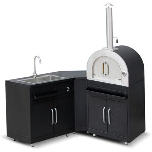 Oviala - Cuisine Extérieure En Métal Avec 3 Modules Évier Et Four À Pizza - Publicité Oviala - Cuisine Extérieure En Métal Avec 3 Modules Évier Et Four À Pizza - Publicité