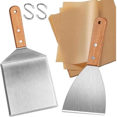 SANS MARQUE 2 Pcsspatule Plancha Inox, Spatule Barbecue, Spatule Inox Cuisine Avec Manche En Bois, Spatules À Griller Pour Smash Burger Hamburger Bbq Ustensile De Cuisine + 20 Papier À Hamburger, 2 Crochets En S - Publicité SANS MARQUE 2 Pcsspatule Plancha Inox, Spatule Barbecue, Spatule Inox Cuisine Avec Manche En Bois, Spatules À Griller Pour Smash Burger Hamburger Bbq Ustensile De Cuisine + 20 Papier À Hamburger, 2 Crochets En S - Publicité