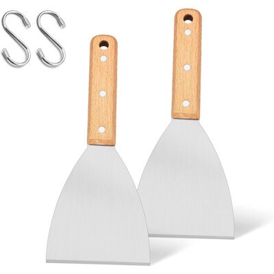 VEXXOL Lot De 2 Spatules Acier Inoxydable - Poignée Bois - Bord Incliné - Cuisine Et Barbecue - Publicité VEXXOL Lot De 2 Spatules Acier Inoxydable - Poignée Bois - Bord Incliné - Cuisine Et Barbecue - Publicité