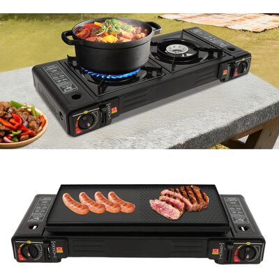DOSILVER Barbecue À Gaz Double Brûleur 2500 W Avec Plaque De Cuisson, Réchaud De Camping, Réchaud Portable Avec Coffret De Rangement, Idéal Pour La Cuisine En Plein Air - Publicité DOSILVER Barbecue À Gaz Double Brûleur 2500 W Avec Plaque De Cuisson, Réchaud De Camping, Réchaud Portable Avec Coffret De Rangement, Idéal Pour La Cuisine En Plein Air - Publicité