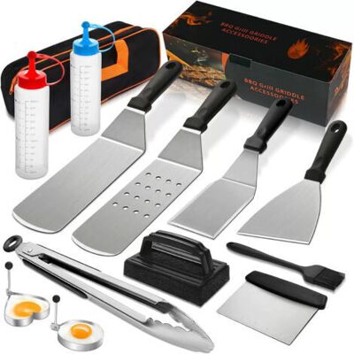 BARKBUSTERS 14 Pièces Spatules Pour Barbecue, Ensemble De Spatuleen Acier Inoxydable Ensemble D'Accessoires Pour Plaque Chauffante Professionnelle Bbq Pour Teppanyaki - Publicité BARKBUSTERS 14 Pièces Spatules Pour Barbecue, Ensemble De Spatuleen Acier Inoxydable Ensemble D'Accessoires Pour Plaque Chauffante Professionnelle Bbq Pour Teppanyaki - Publicité