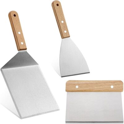 AIAILIKILL Kit Accessoires Barbecue, Spatule Plancha Inox, Métal Spatules Plate, Coupe Pâte, Cadeau Pour Homme, Professionnelle Cuisine Teppanyaki Camping Barbecues, 3 Pièces - - Publicité AIAILIKILL Kit Accessoires Barbecue, Spatule Plancha Inox, Métal Spatules Plate, Coupe Pâte, Cadeau Pour Homme, Professionnelle Cuisine Teppanyaki Camping Barbecues, 3 Pièces - - Publicité