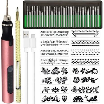 FOGSHIELD Kit De Gravure Diy Sans Fil Et Rechargeable Avec Stylo Micro-graveur Pour Métal, Verre, Et Plastique, Comprenant 30 Embouts, Et 1 Stylo Traceur, Rose - Publicité FOGSHIELD Kit De Gravure Diy Sans Fil Et Rechargeable Avec Stylo Micro-graveur Pour Métal, Verre, Et Plastique, Comprenant 30 Embouts, Et 1 Stylo Traceur, Rose - Publicité
