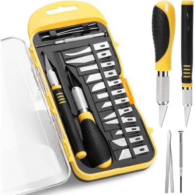 DYIKITI 18pcs Cutter De Précision Couteau, Ensemble Scalpel, Couteau Pour Loisirs Créatifs, 2 Couteaux À Découper + 12 Lames + Une Pince À Épiler + Un Tournevis, Diy - Publicité DYIKITI 18pcs Cutter De Précision Couteau, Ensemble Scalpel, Couteau Pour Loisirs Créatifs, 2 Couteaux À Découper + 12 Lames + Une Pince À Épiler + Un Tournevis, Diy - Publicité