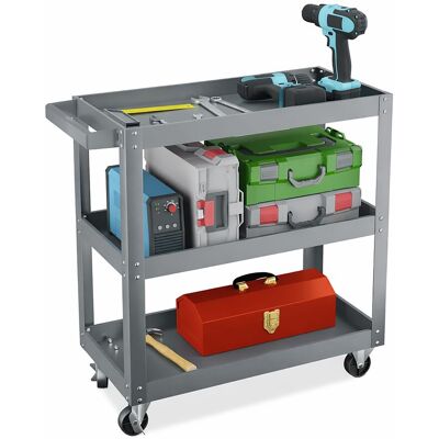 Relaxdays Chariot D'Atelier 3 Niveaux, Mobile, Charge 100 Kg, Acier, 76x78x35 Cm, Gris, Montage - Publicité Relaxdays Chariot D'Atelier 3 Niveaux, Mobile, Charge 100 Kg, Acier, 76x78x35 Cm, Gris, Montage - Publicité