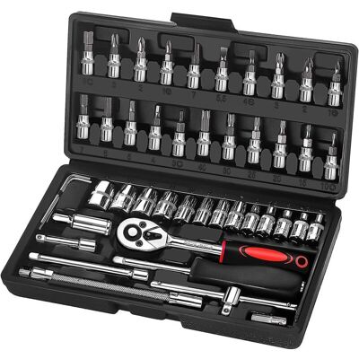 Melissa Lot De 46 Coffret Douille Cliquet 1/4" Le Chromé, Ensemble De Clés À Cliquet Et Cliquets Adapté Pour Les Travaux Sur Vélos Et Outillage Mecanique Auto, Taille 1/4" - Publicité Melissa Lot De 46 Coffret Douille Cliquet 1/4" Le Chromé, Ensemble De Clés À Cliquet Et Cliquets Adapté Pour Les Travaux Sur Vélos Et Outillage Mecanique Auto, Taille 1/4" - Publicité