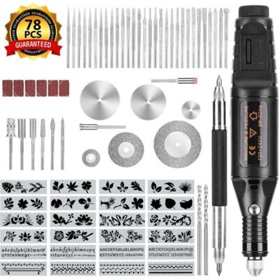 OEM Trousse À Outils De Gravure De 78 Pièces, Stylo Graveur Électrique Sur Metal, Gravure Bois Electricité Avec Scribe, 52 Bits Et 24 Pochoirs, Outil Graver Bricolage Pour Bijoux Verre, Métal - Publicité OEM Trousse À Outils De Gravure De 78 Pièces, Stylo Graveur Électrique Sur Metal, Gravure Bois Electricité Avec Scribe, 52 Bits Et 24 Pochoirs, Outil Graver Bricolage Pour Bijoux Verre, Métal - Publicité