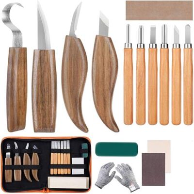 ABYSSE Ciseau À Bois, Outils De Sculpture, Lot De 15 Couteaux À Sculpter En Acier Au Chrome-vanadium Et En Acier À Haute Teneur En Manganèse - Publicité ABYSSE Ciseau À Bois, Outils De Sculpture, Lot De 15 Couteaux À Sculpter En Acier Au Chrome-vanadium Et En Acier À Haute Teneur En Manganèse - Publicité