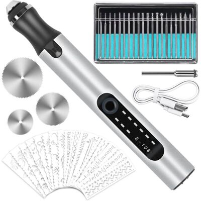 PENY Stylo Graveur Électrique, Outils De Gravure Usb Rechargeable Multifonction Mini Stylo De Graver Avec 20 Bits Et 16 Pochoirs Pour Bricolage Bijoux Métal Verre Pierre Plastique Bois - Publicité PENY Stylo Graveur Électrique, Outils De Gravure Usb Rechargeable Multifonction Mini Stylo De Graver Avec 20 Bits Et 16 Pochoirs Pour Bricolage Bijoux Métal Verre Pierre Plastique Bois - Publicité