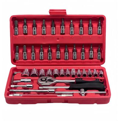 FLAMMKRAFT Jeu D'Outils 46 Pièces — Clé À Cliquet — Douilles Métriques Et Embouts De Tournevis — Adapté Aux Voitures, Motos Et Vélos — Rouge - Publicité FLAMMKRAFT Jeu D'Outils 46 Pièces — Clé À Cliquet — Douilles Métriques Et Embouts De Tournevis — Adapté Aux Voitures, Motos Et Vélos — Rouge - Publicité