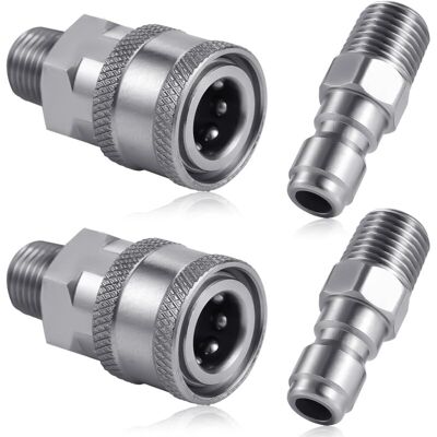 MOXIE 4 Pièces Coupleur De Nettoyeur Haute Pression, Npt 1/4 Pouce Connecteur Rapide En Acier Inoxydable Mâle Femelle (filetage Externe) - Publicité MOXIE 4 Pièces Coupleur De Nettoyeur Haute Pression, Npt 1/4 Pouce Connecteur Rapide En Acier Inoxydable Mâle Femelle (filetage Externe) - Publicité