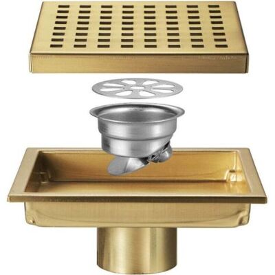 ABYSSE Siphon De Sol De Douche Carré Avec Couvercle De Grille Amovible, Acier Inoxydable Sus 304, Or Brossé - Publicité ABYSSE Siphon De Sol De Douche Carré Avec Couvercle De Grille Amovible, Acier Inoxydable Sus 304, Or Brossé - Publicité