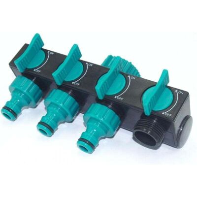 STAKMANN Distributeur D'Eau 4 Voies Avec Robinet D'Arrêt Régulateur De Débit Verrouillable Pour Arrosage Jardin - Publicité STAKMANN Distributeur D'Eau 4 Voies Avec Robinet D'Arrêt Régulateur De Débit Verrouillable Pour Arrosage Jardin - Publicité