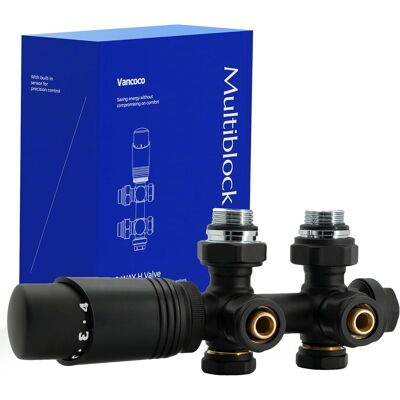 RYTTGOP 1 - Vanne Thermostatique - Kit Multibloc - Raccordement Central 50mm - Design Noir Mat Pour Radiateur Chauffage Salle De Bain Chambre Cuisine - Noir - 50mm - Publicité RYTTGOP 1 - Vanne Thermostatique - Kit Multibloc - Raccordement Central 50mm - Design Noir Mat Pour Radiateur Chauffage Salle De Bain Chambre Cuisine - Noir - 50mm - Publicité