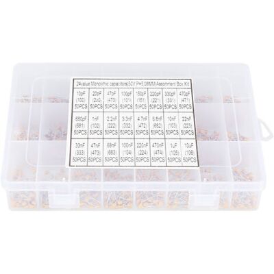 ABYSSE Kit Assorti De 1200 Condensateurs Céramiques Monolithiques 50 V, 24 Valeurs, 10 Pf À 10 Μf - Publicité ABYSSE Kit Assorti De 1200 Condensateurs Céramiques Monolithiques 50 V, 24 Valeurs, 10 Pf À 10 Μf - Publicité