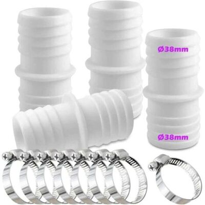 ABYSSE Lot De 4 Raccords De Tuyau De 38 Mm Avec 8 Colliers De Serrage - Adaptateur De Tuyau Double (blanc) - Publicité ABYSSE Lot De 4 Raccords De Tuyau De 38 Mm Avec 8 Colliers De Serrage - Adaptateur De Tuyau Double (blanc) - Publicité