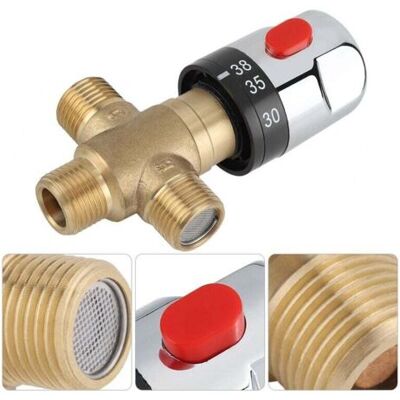 OEM Vanne Mélangeur Eau Chaude Froide Robinet Mitigeur Thermostatique En Laiton Solide Robinet Température Fixe Pour Lavabo Cuisine Salle De Bain Toilette G1/2 35-45℃ 15mm - Publicité OEM Vanne Mélangeur Eau Chaude Froide Robinet Mitigeur Thermostatique En Laiton Solide Robinet Température Fixe Pour Lavabo Cuisine Salle De Bain Toilette G1/2 35-45℃ 15mm - Publicité