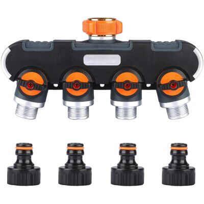 MOXIE Distributeur 4 Voies, Séparateur De Tuyau, Débit D'Eau Réglable Et Verrouillable Distributeur Pour L'Irrigation Du 3/4'' Connecteur - Publicité MOXIE Distributeur 4 Voies, Séparateur De Tuyau, Débit D'Eau Réglable Et Verrouillable Distributeur Pour L'Irrigation Du 3/4'' Connecteur - Publicité