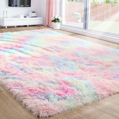 OEM Tapis Shaggy Arc-en-ciel, Tapis Poil Long Coloré Tie-dye Rectangulaire, Tapis -doux Antidérapant Pour Chambre À Coucher, Chevet, Salon, Salle De Jeux (120x180cm)-dou - Publicité OEM Tapis Shaggy Arc-en-ciel, Tapis Poil Long Coloré Tie-dye Rectangulaire, Tapis -doux Antidérapant Pour Chambre À Coucher, Chevet, Salon, Salle De Jeux (120x180cm)-dou - Publicité