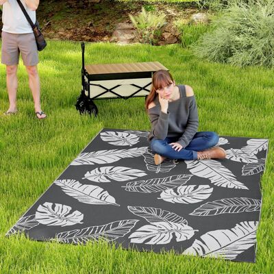 HEAT Tapis D'Extérieur Réversible, Imperméable, Motif Feuilles, 182 X 274 Cm, Gris/blanc - Publicité HEAT Tapis D'Extérieur Réversible, Imperméable, Motif Feuilles, 182 X 274 Cm, Gris/blanc - Publicité