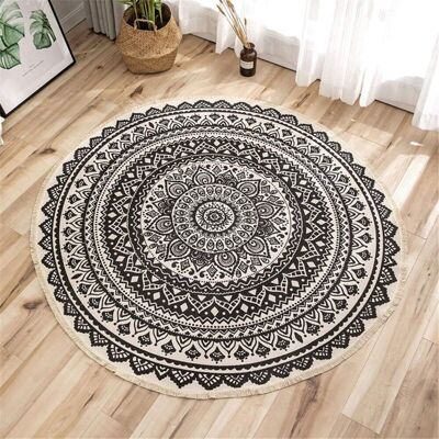 URSUS Tapis Rond Mandala - En Coton - Style Bohème - Diamètre : 92 Cm-ensoleillé - Publicité URSUS Tapis Rond Mandala - En Coton - Style Bohème - Diamètre : 92 Cm-ensoleillé - Publicité