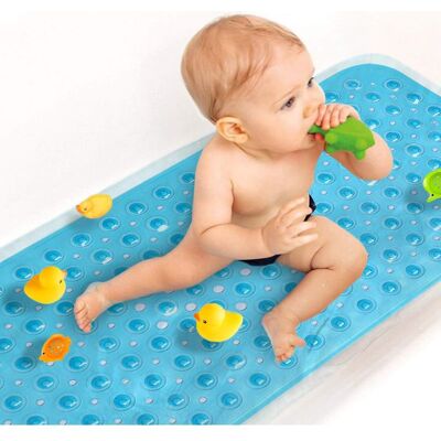 Vision Tapis De Bain Antidérapant Extra Long Pour Bébé (100 X 40 Cm) - Écologique Avec 200 Grandes Ventouses, Lavable En Machine, Bleu - Publicité Vision Tapis De Bain Antidérapant Extra Long Pour Bébé (100 X 40 Cm) - Écologique Avec 200 Grandes Ventouses, Lavable En Machine, Bleu - Publicité