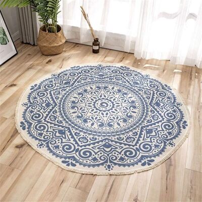 URSUS Tapis Rond Mandala - En Coton - Style Bohème - Diamètre : 92 Cm - Hauteur :-ensoleillé - Publicité URSUS Tapis Rond Mandala - En Coton - Style Bohème - Diamètre : 92 Cm - Hauteur :-ensoleillé - Publicité