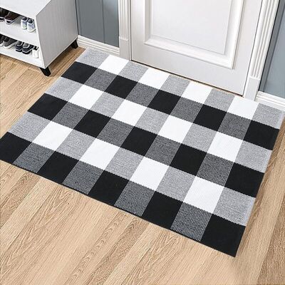 BRAST Buffalo Plaid Paillasson Tapis D'Extérieur Avec Paillasson Classique Lavable À Carreaux Noirs Et Blancs 23 X 35 Pouces - Publicité BRAST Buffalo Plaid Paillasson Tapis D'Extérieur Avec Paillasson Classique Lavable À Carreaux Noirs Et Blancs 23 X 35 Pouces - Publicité