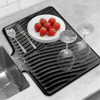 GRASSLIN 40331.5cm Tapis Egouttoir Vaisselle, Silicone Egoutoire Vaisselle Cuisine Pliable, De Drainage Absorbant, Résistant À La Chaleur, Antidérapant, Noir -'Noir'noir'- - Publicité GRASSLIN 40331.5cm Tapis Egouttoir Vaisselle, Silicone Egoutoire Vaisselle Cuisine Pliable, De Drainage Absorbant, Résistant À La Chaleur, Antidérapant, Noir -'Noir'noir'- - Publicité
