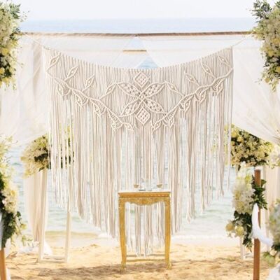 Scotch Tapisserie Murale En Macramé Boho - Décoration D'Intérieur Faite À La Main - Décoration Murale À Perles Pour Mariage, Chambre À Coucher, Salon - 100 X 96 Cm - Publicité Scotch Tapisserie Murale En Macramé Boho - Décoration D'Intérieur Faite À La Main - Décoration Murale À Perles Pour Mariage, Chambre À Coucher, Salon - 100 X 96 Cm - Publicité