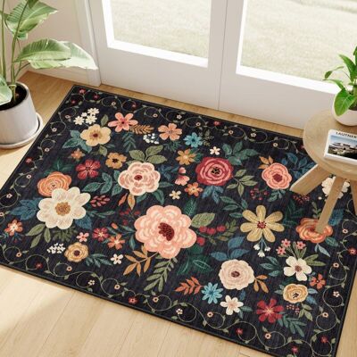 VEXXOL Tapis D'Entrée 2x3, Paillasson D'Intérieur Lavable À Motif Floral, Tapis De Cuisine Bohème Antidérapant, Noir Doux À Poils Courts. Publicité VEXXOL Tapis D'Entrée 2x3, Paillasson D'Intérieur Lavable À Motif Floral, Tapis De Cuisine Bohème Antidérapant, Noir Doux À Poils Courts. Publicité