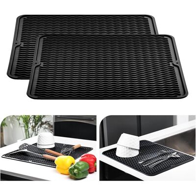 GRASSLIN Lot De 2 Tapis Et Égouttement 40 X 45 Cm, Vaisselle En Silicone Résistant À La Chaleur, Antidérapant / Noir Cm'40 X 45 Cm Lot De 2 / Noir'lot De 2 / Noir'40 X 45 Cm - Publicité GRASSLIN Lot De 2 Tapis Et Égouttement 40 X 45 Cm, Vaisselle En Silicone Résistant À La Chaleur, Antidérapant / Noir Cm'40 X 45 Cm Lot De 2 / Noir'lot De 2 / Noir'40 X 45 Cm - Publicité