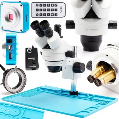 OEM Microscope Stéréo Trinoculaire Techrebal 10ht 7x - 45x + Éclairage Led 60x + Tapis 48x32 + Caméra 616 - Publicité OEM Microscope Stéréo Trinoculaire Techrebal 10ht 7x - 45x + Éclairage Led 60x + Tapis 48x32 + Caméra 616 - Publicité