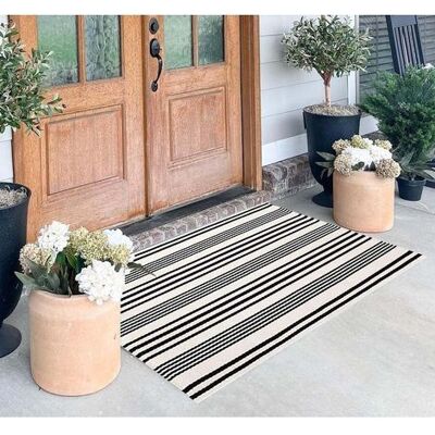 OEM Paillasson Noir Et Blanc À Rayures, 69,8 X 110 Cm, Tapis D'Extérieur En Coton Tissé À La Main, Tapis D'Intérieur Et D'Extérieur Pour Porche - Publicité OEM Paillasson Noir Et Blanc À Rayures, 69,8 X 110 Cm, Tapis D'Extérieur En Coton Tissé À La Main, Tapis D'Intérieur Et D'Extérieur Pour Porche - Publicité