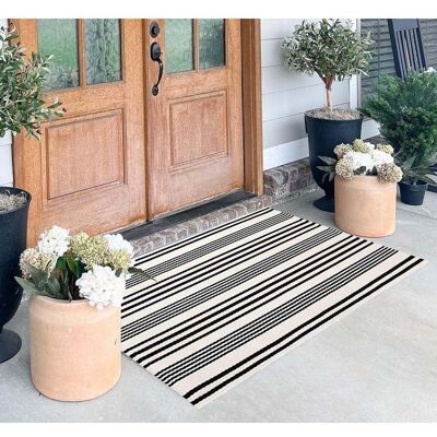 Vision Paillasson Noir Et Blanc À Rayures, 69,8 X 110 Cm, Tapis D'Extérieur En Coton Tissé À La Main, Tapis D'Intérieur Et D'Extérieur Pour Porche - Publicité Vision Paillasson Noir Et Blanc À Rayures, 69,8 X 110 Cm, Tapis D'Extérieur En Coton Tissé À La Main, Tapis D'Intérieur Et D'Extérieur Pour Porche - Publicité
